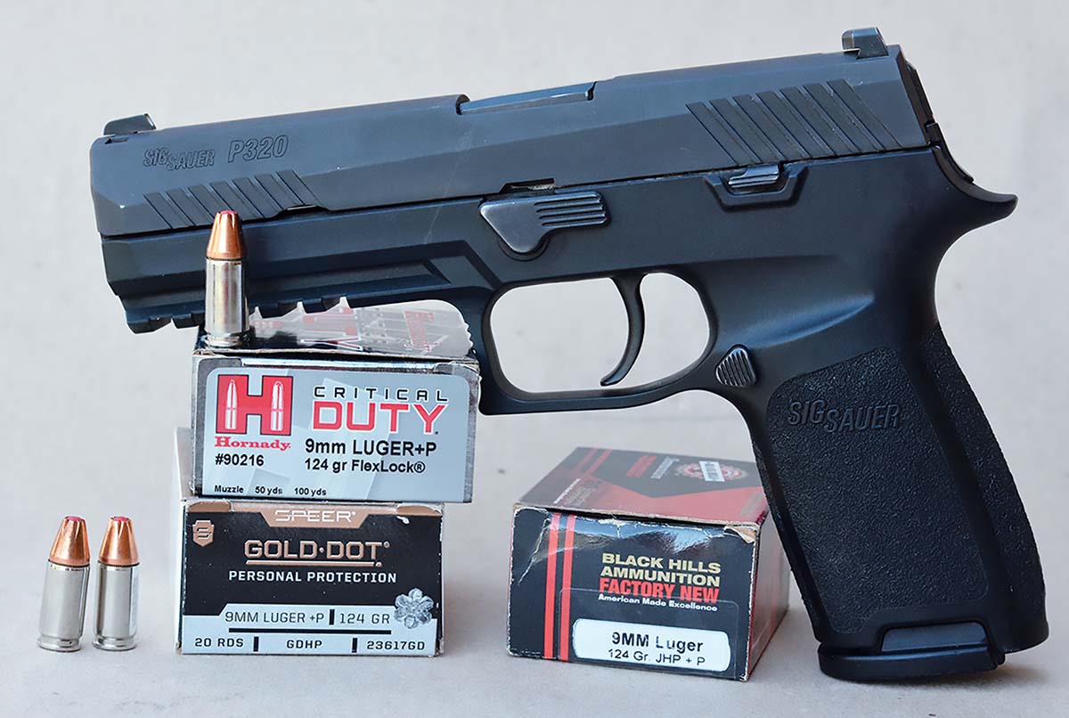 The SIG Sauer P320 was tried with premium 9mm factory loads from Black Hills, Hornady and Speer.